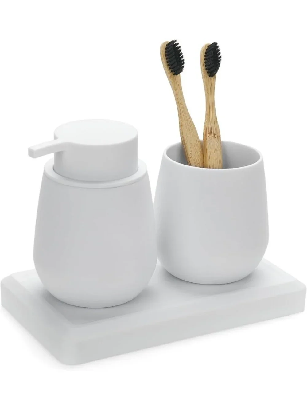 Modern 3-Piece Bathroom Accessories Set - Soap Dispenser, Toothbrush Holder